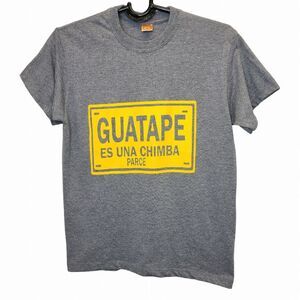 Guatape Es Una Chimba Parce Colombia Grey Yellow Short Sleeve Cotton Tshirt M